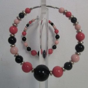 Lee Angel Neiman Marcus Pink Black Hoop earrings